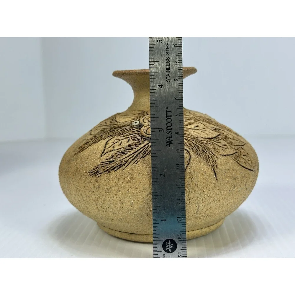 Vintage Carma Studio Sand Cast Pottery Oil Lamp Pot 1980s Signed